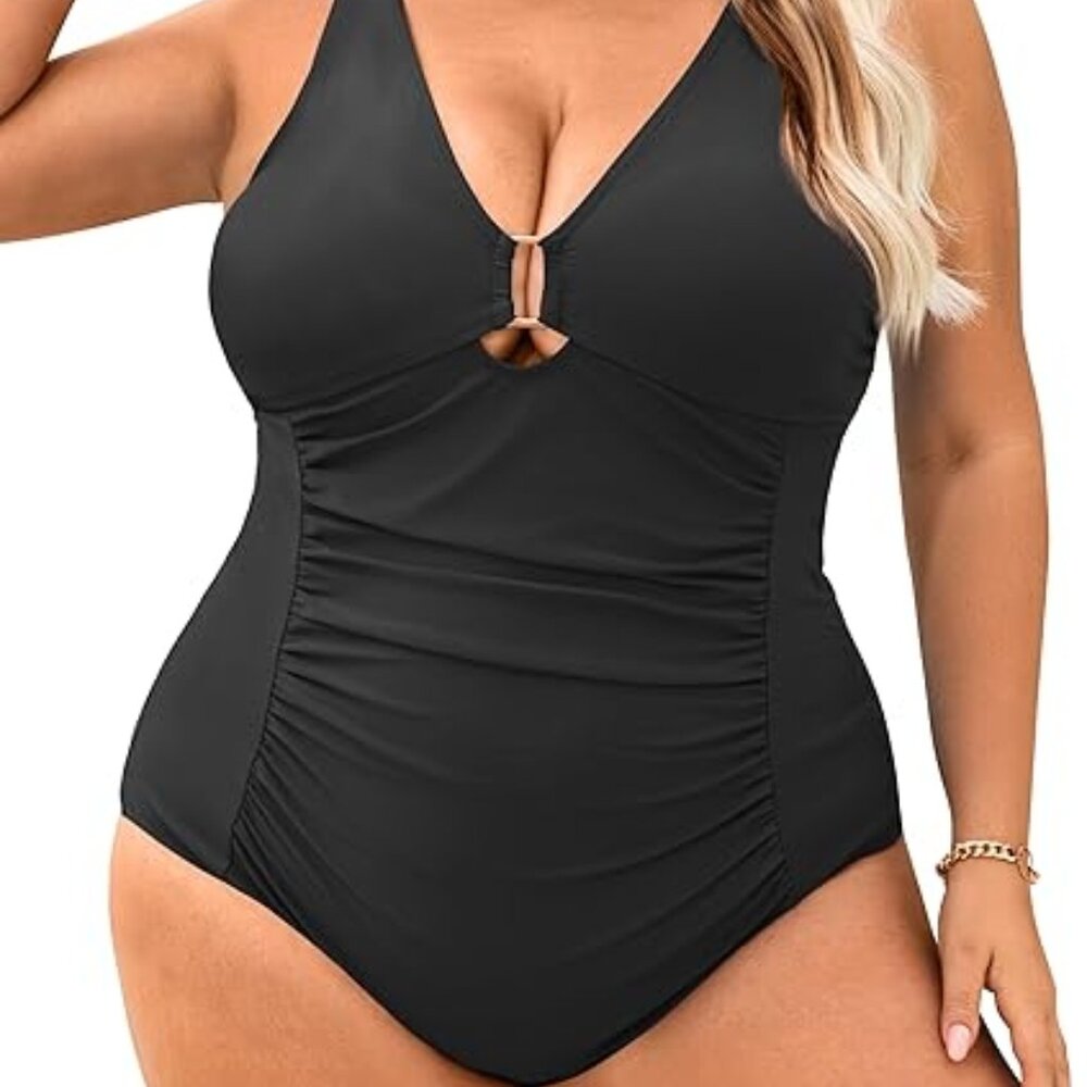 Curvagile XL Women's One Piece Tummy Control Sexy Cutout Plus Size Swimsuit